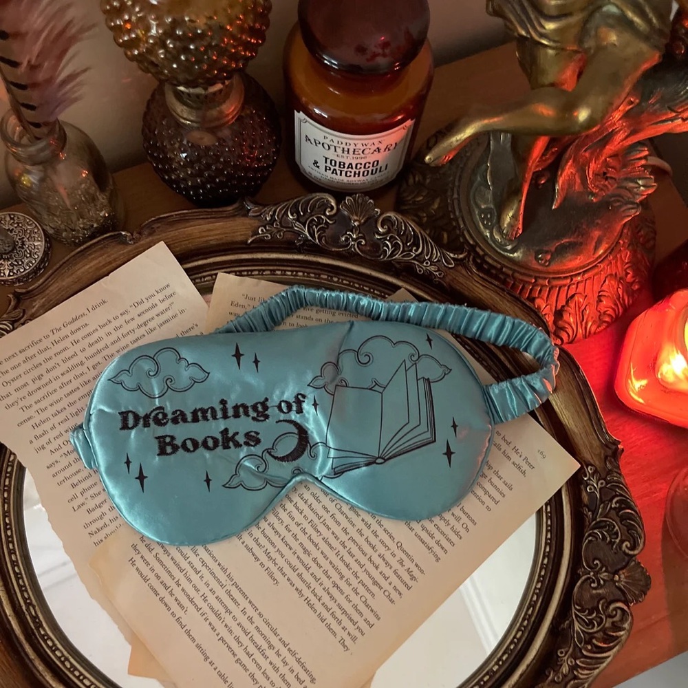 The Bookish Box Dreaming of Books Embroidered Sleep Mask - Picture 2 of 7